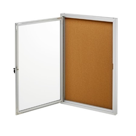 Adiroffice 24" x 36" Grey Lockable Enclosed Cork Bulletin Memo Board ADI504-01-SC